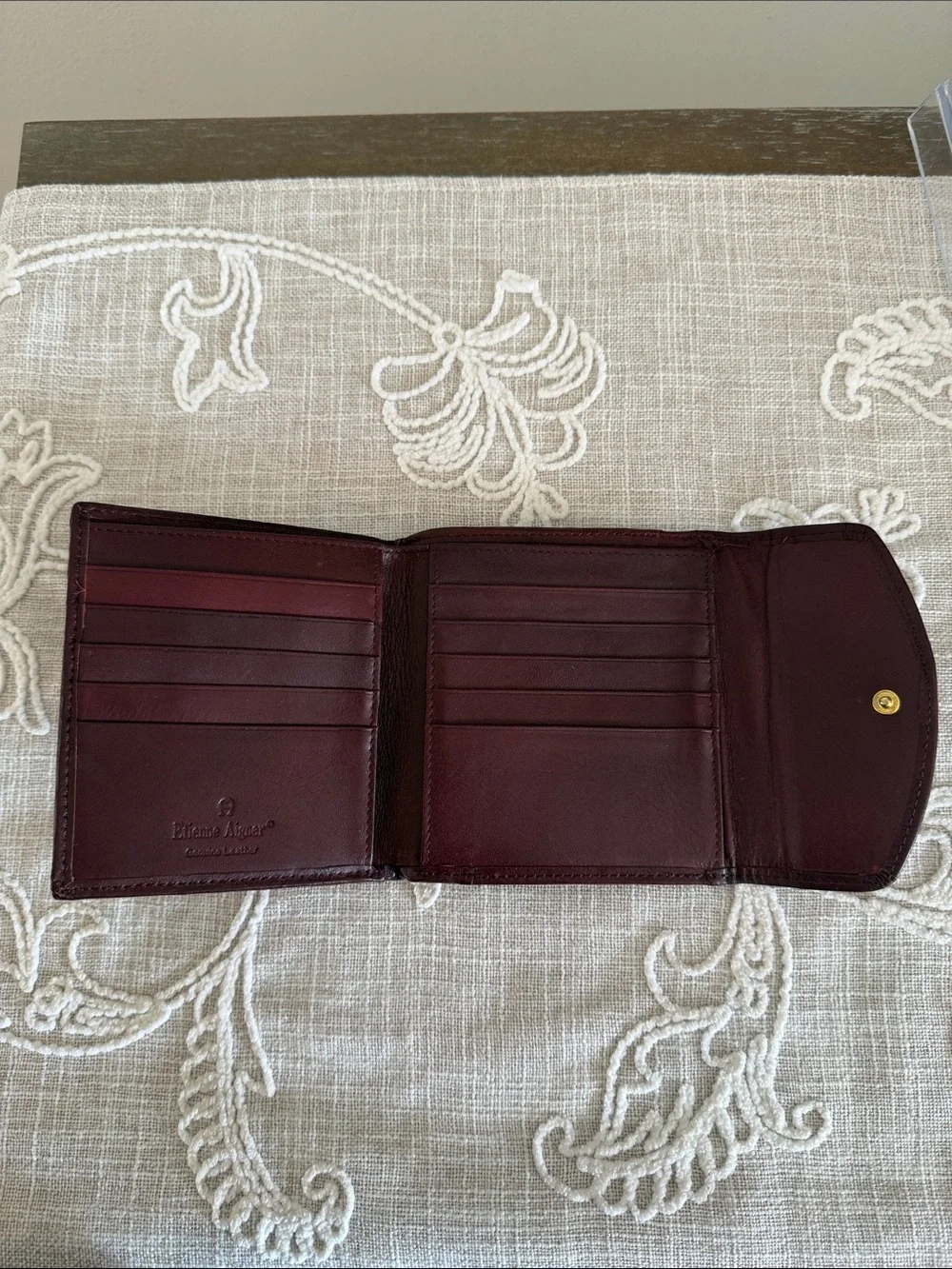 Etienna Aigner Vintage Brown/Burgundy Woven Soft Leather Bifold Wallet